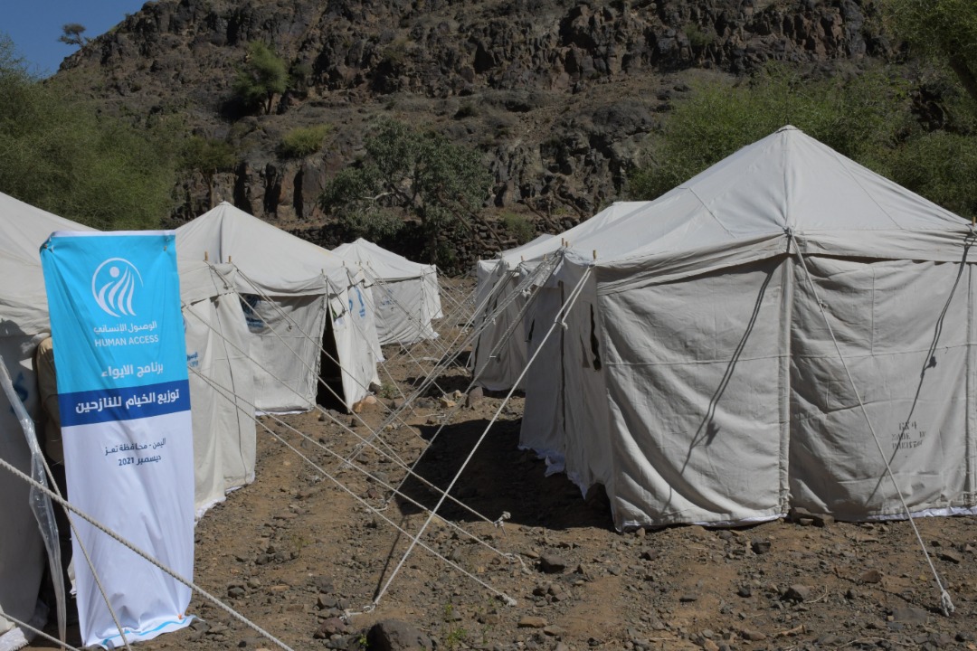 توزيع خيام للنازحين تعز